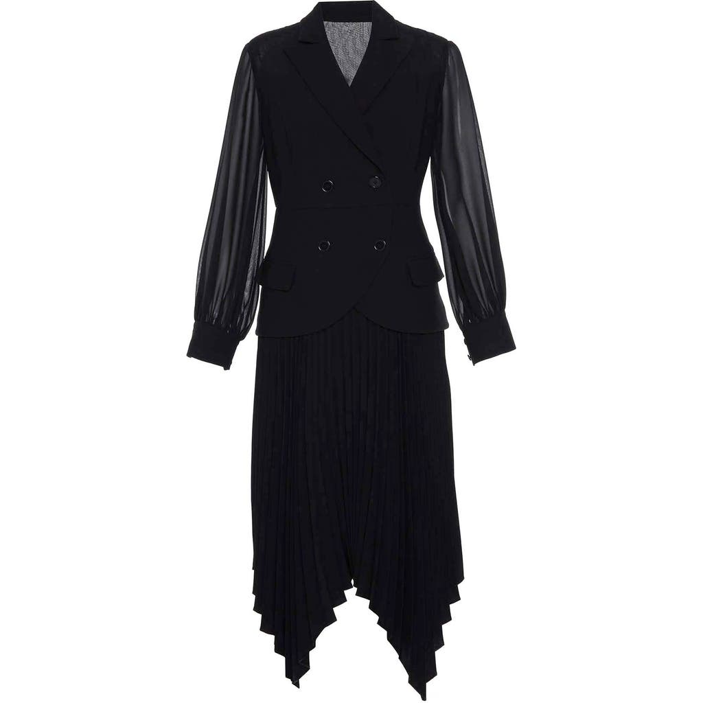 Theo The Label Atlas Crepe And Chiffon Pleated Dress In Black