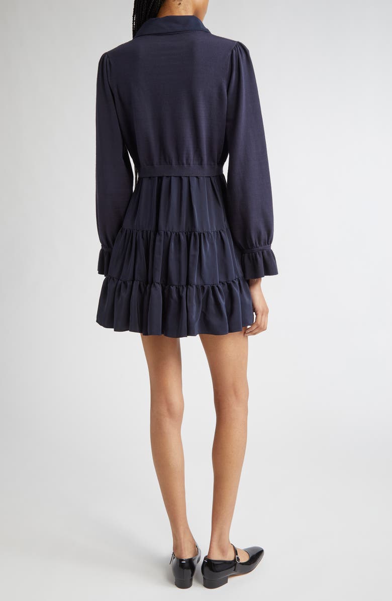 Cinq à Sept Luciana Long Sleeve Tiered Shirtdress, Alternate, color, Navy