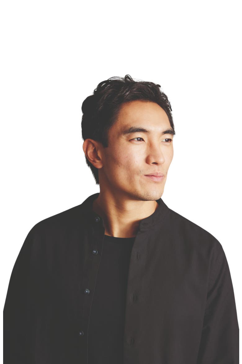 Collarless Stretch Washed Oxford, Alternate, color, Black