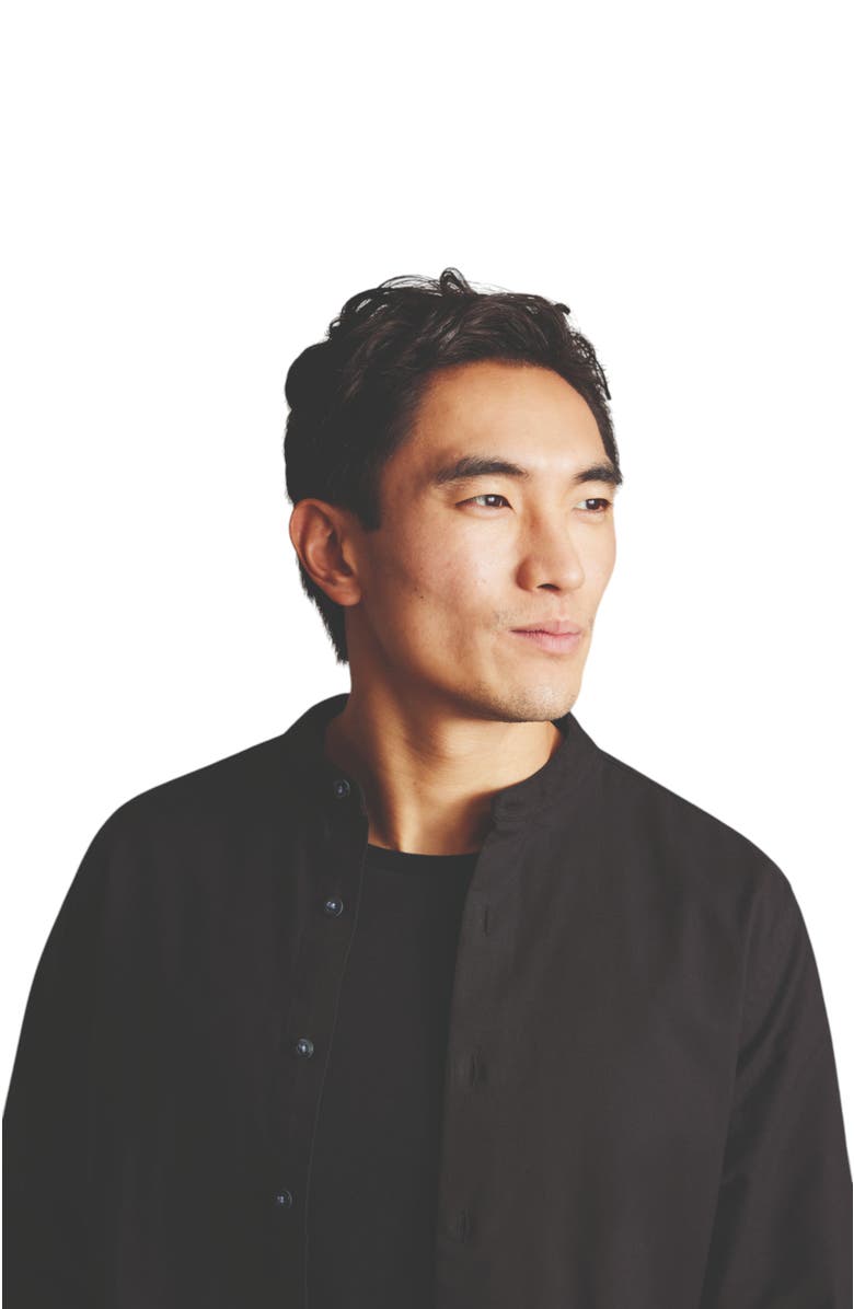 Charles Tyrwhitt Collarless Stretch Washed Oxford, Alternate, color, Black