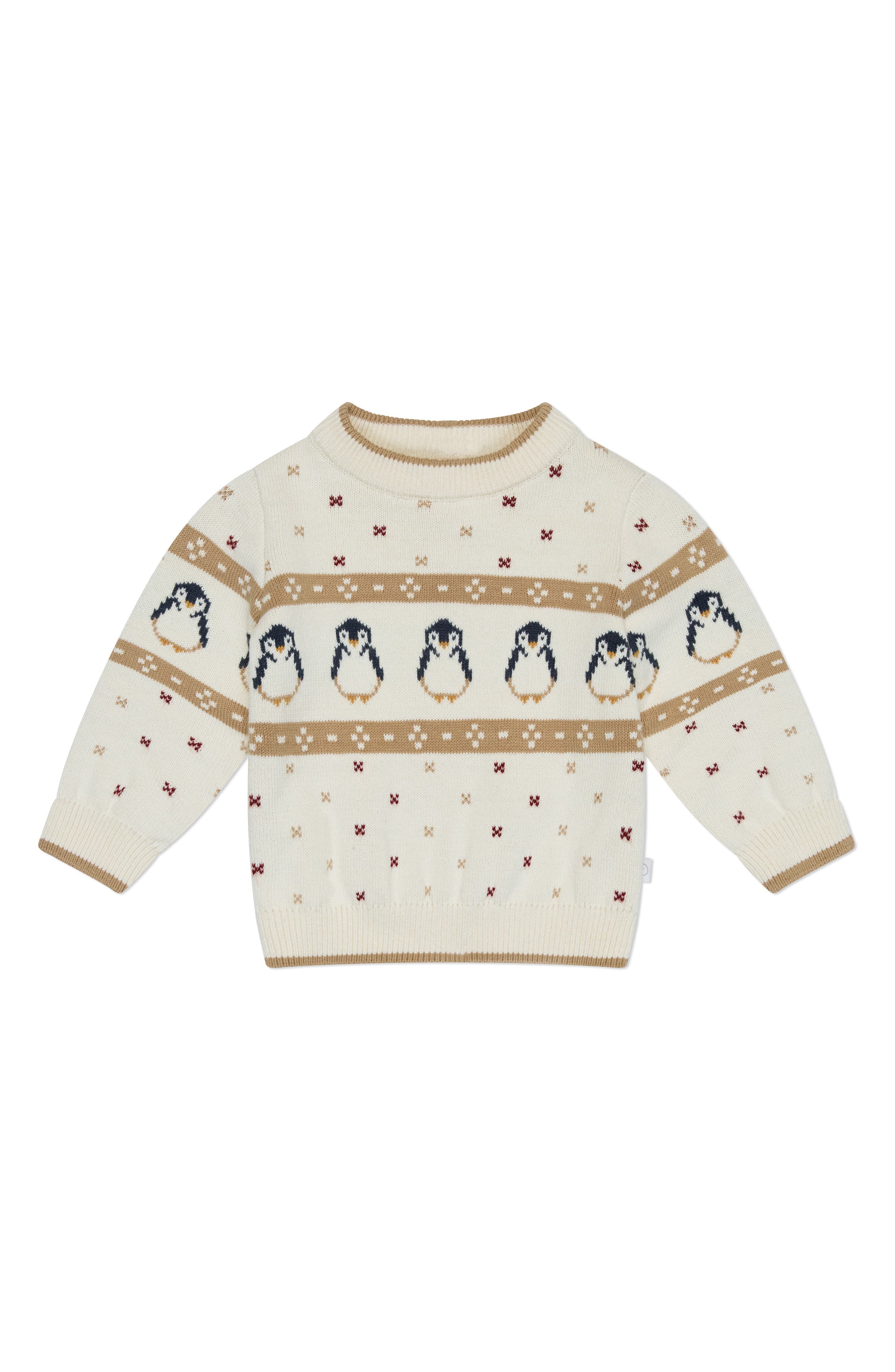 MORI Penguin Fair Isle Organic Cotton Sweater in Cream 