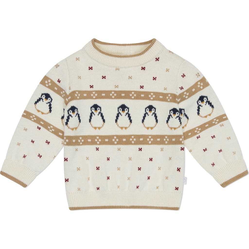 MORI Penguin Fair Isle Organic Cotton Sweater in Cream