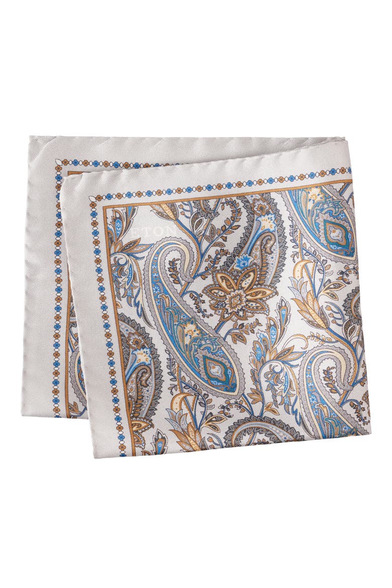 Paisley Silk Pocket Square, Main, color, LIGHT GREY