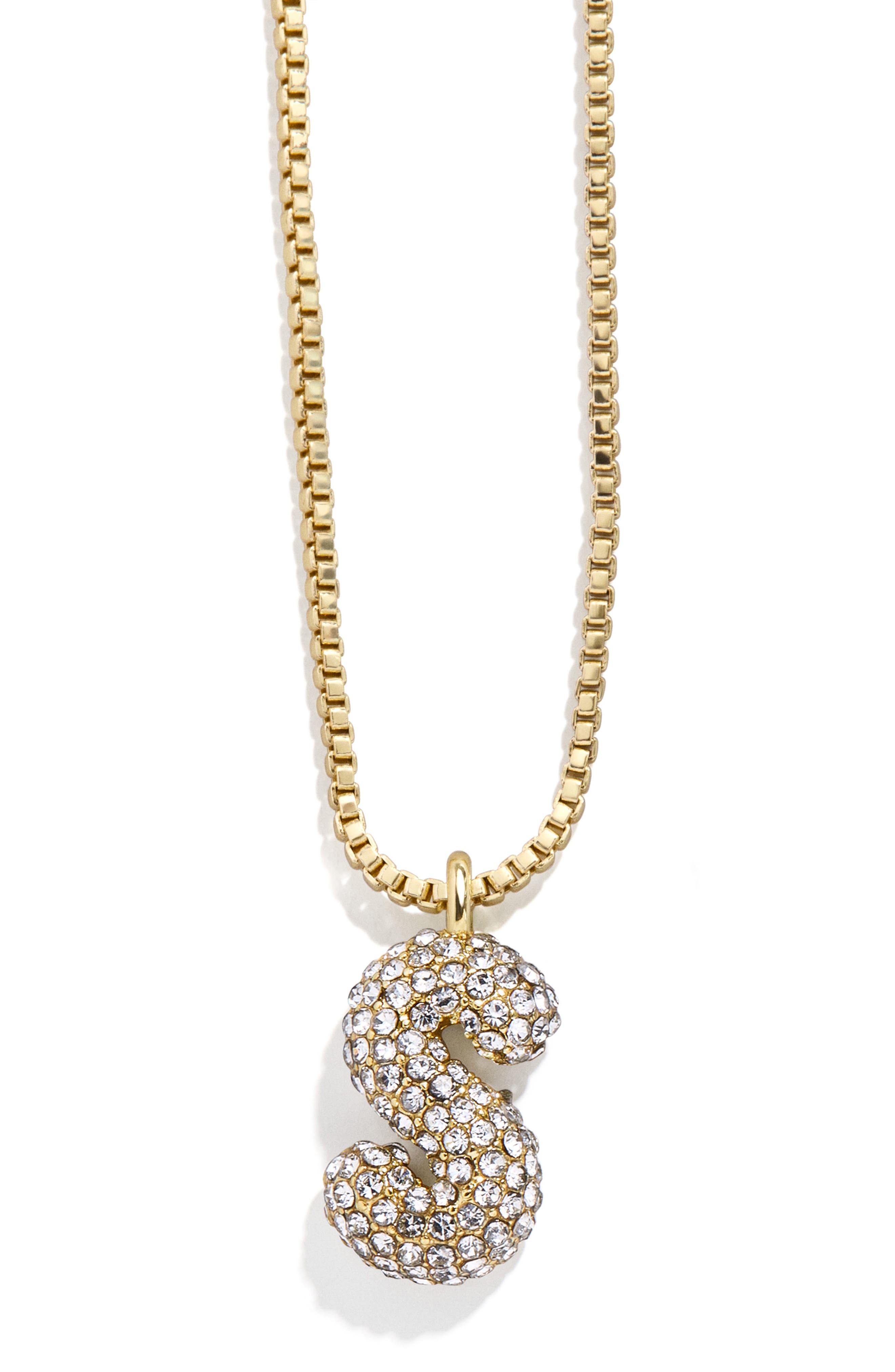 BaubleBar Mini Pavé Bubble Initial Necklace in Gold S 
