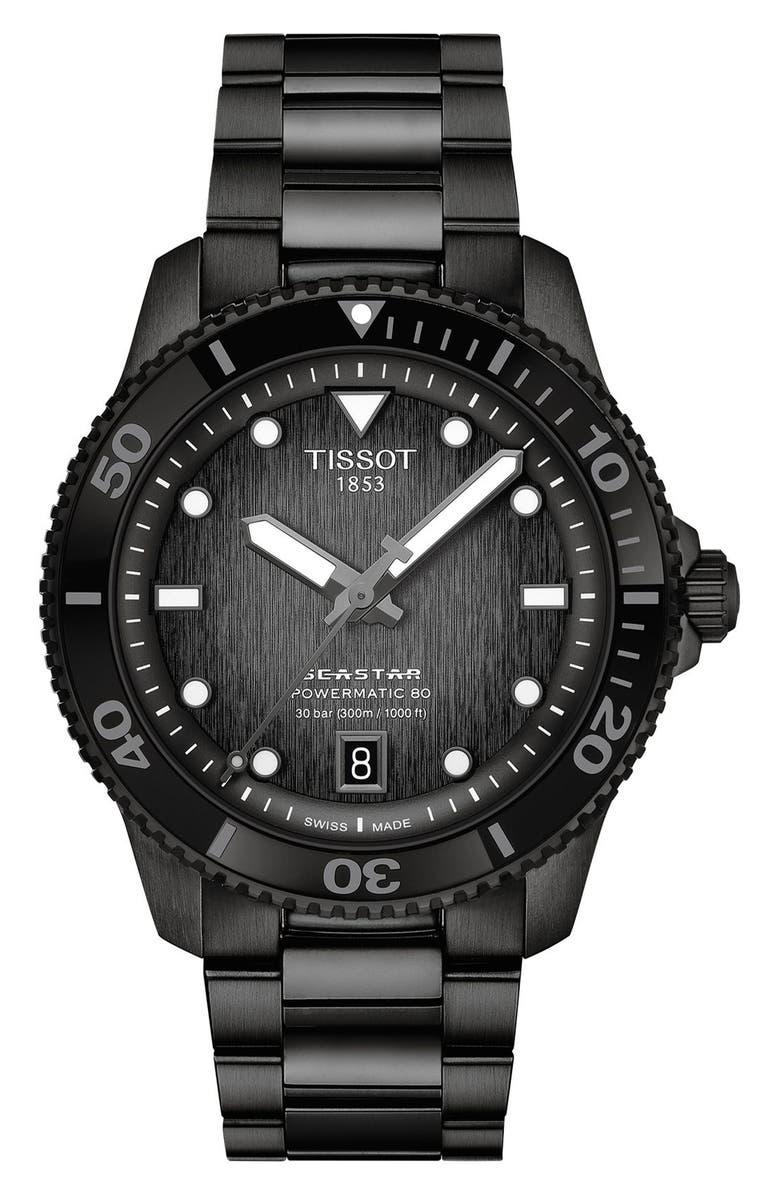 Tissot Seastar 1000 Powermatic 80 Bracelet Watch, 40mm, Main, color, Black