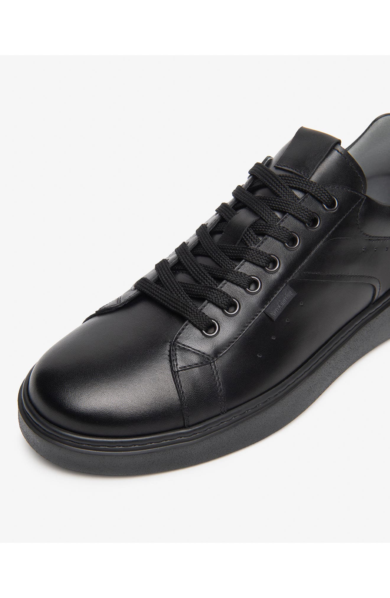Leather Low Top Sneaker, Alternate, color, BLACK