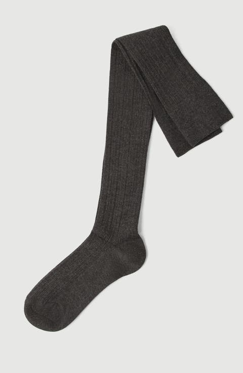 Stretch cashmere rib knit socks