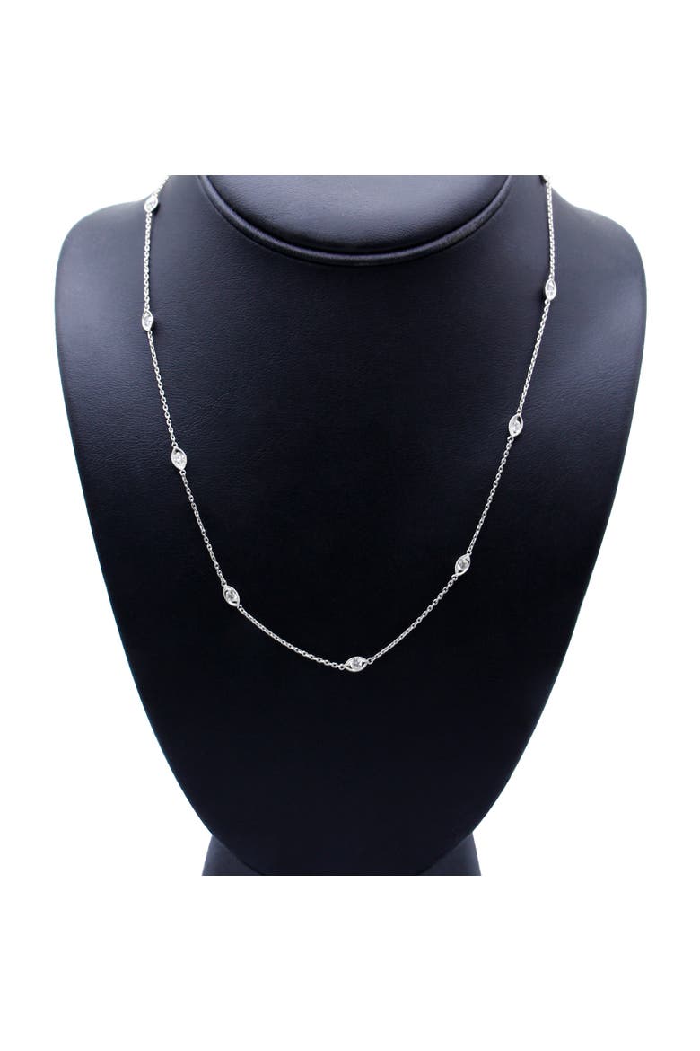 14K White Gold 1.00 Cttw Bezel Diamond Marquise Milgrain Station Collar Necklace, Alternate, color, White