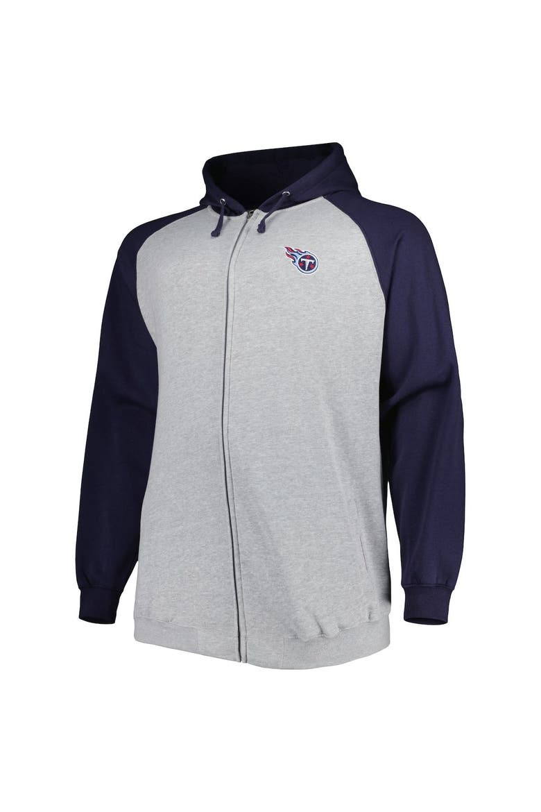 Men's Heather Gray Tennessee Titans Big & Tall Fleece Raglan Full-Zip Hoodie Jacket, Alternate, color, Heather Gray