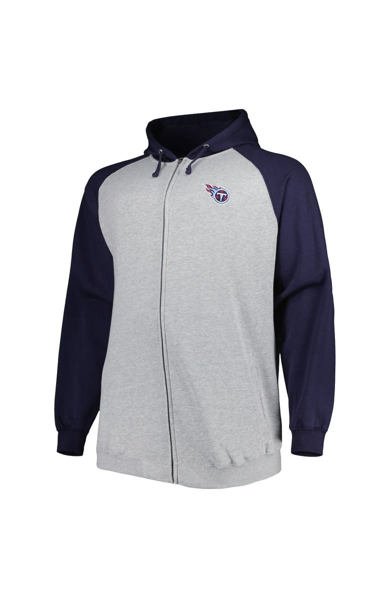 PROFILE Men's Heather Gray Tennessee Titans Big & Tall Fleece Raglan Full-Zip Hoodie Jacket, Alternate, color, Heather Gray