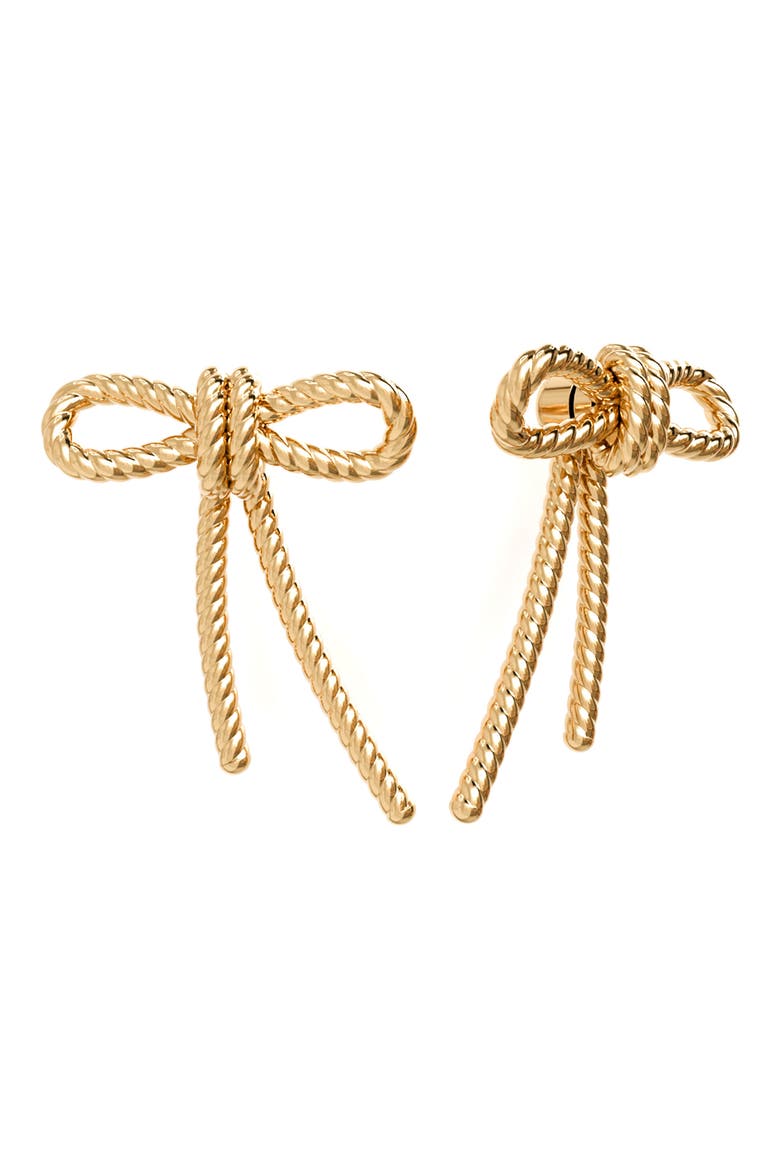 Rope Textured Bow Stud Earrings, Main, color, GOLD