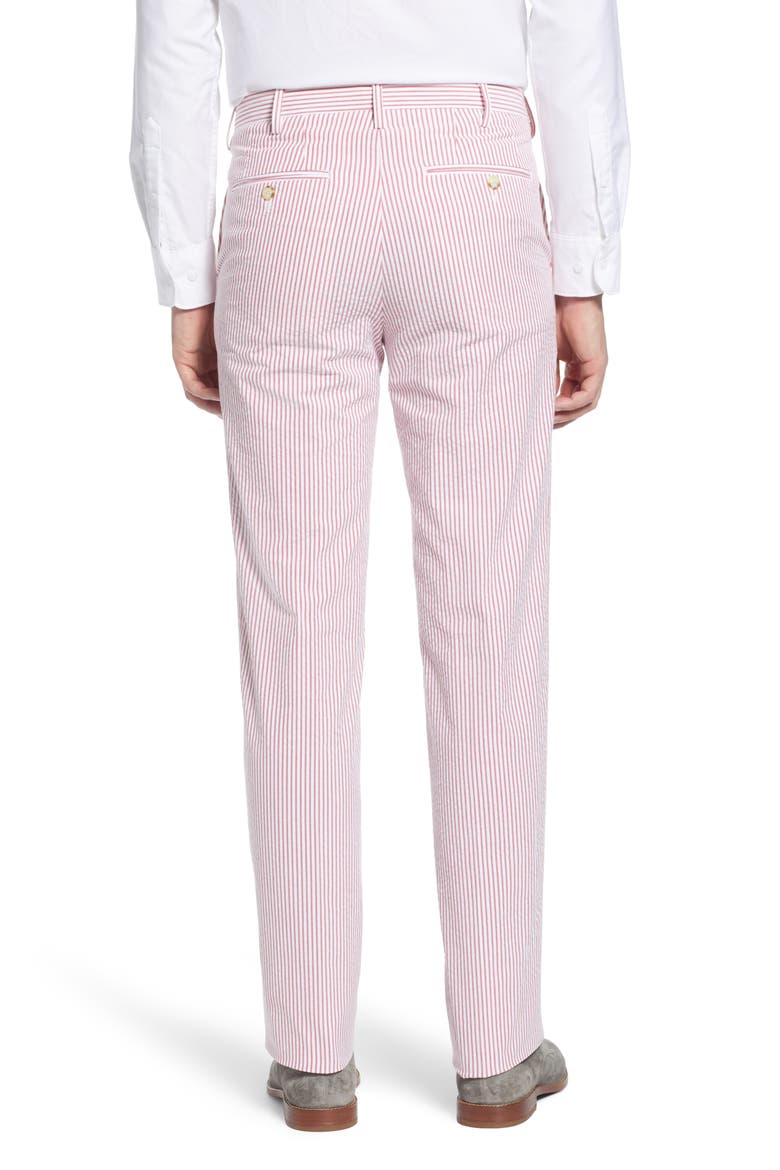 Flat Front Stripe Cotton Seersucker Pants, Alternate, color, RED