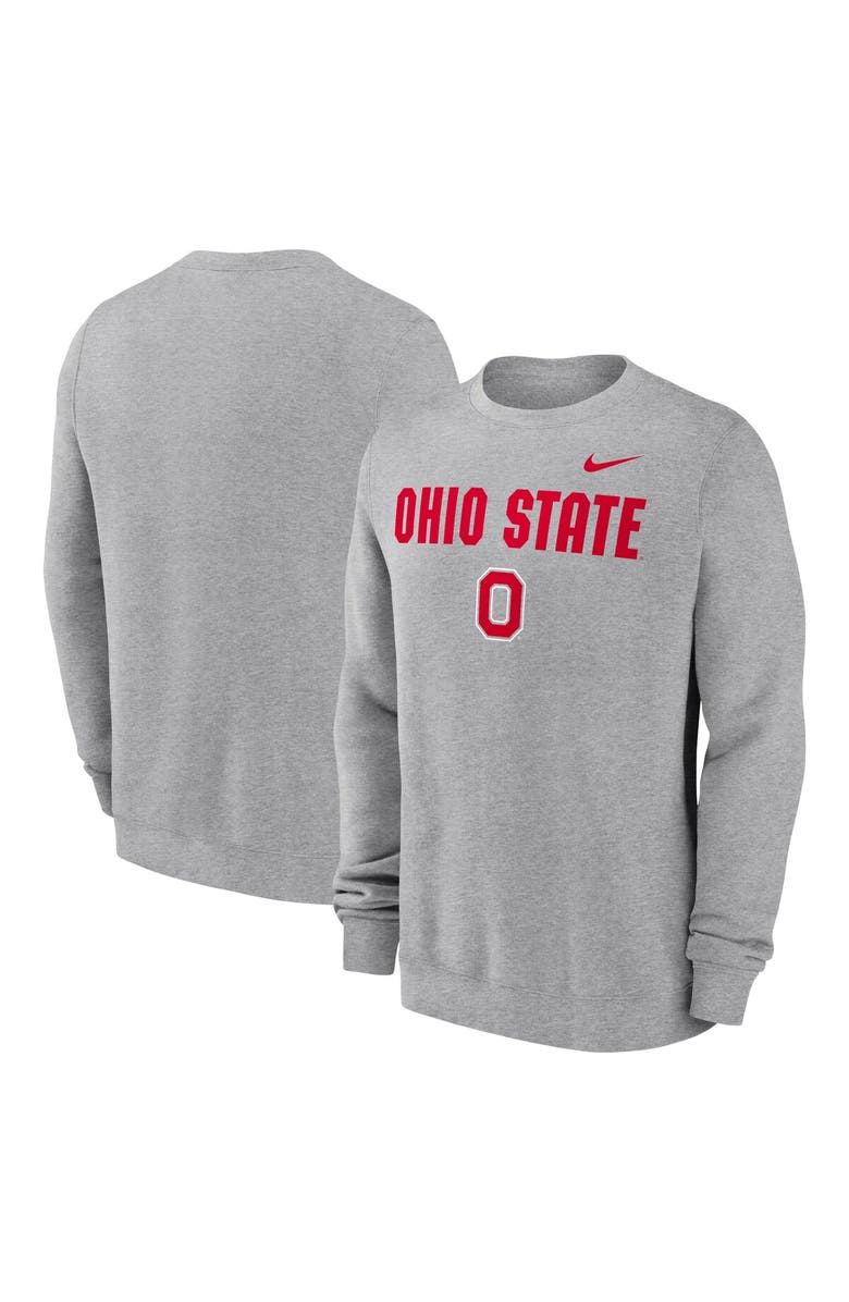 Nike Men's Nike Heather Gray Ohio State Buckeyes Primetime Primary Stack Pullover Sweatshirt, Main, color,