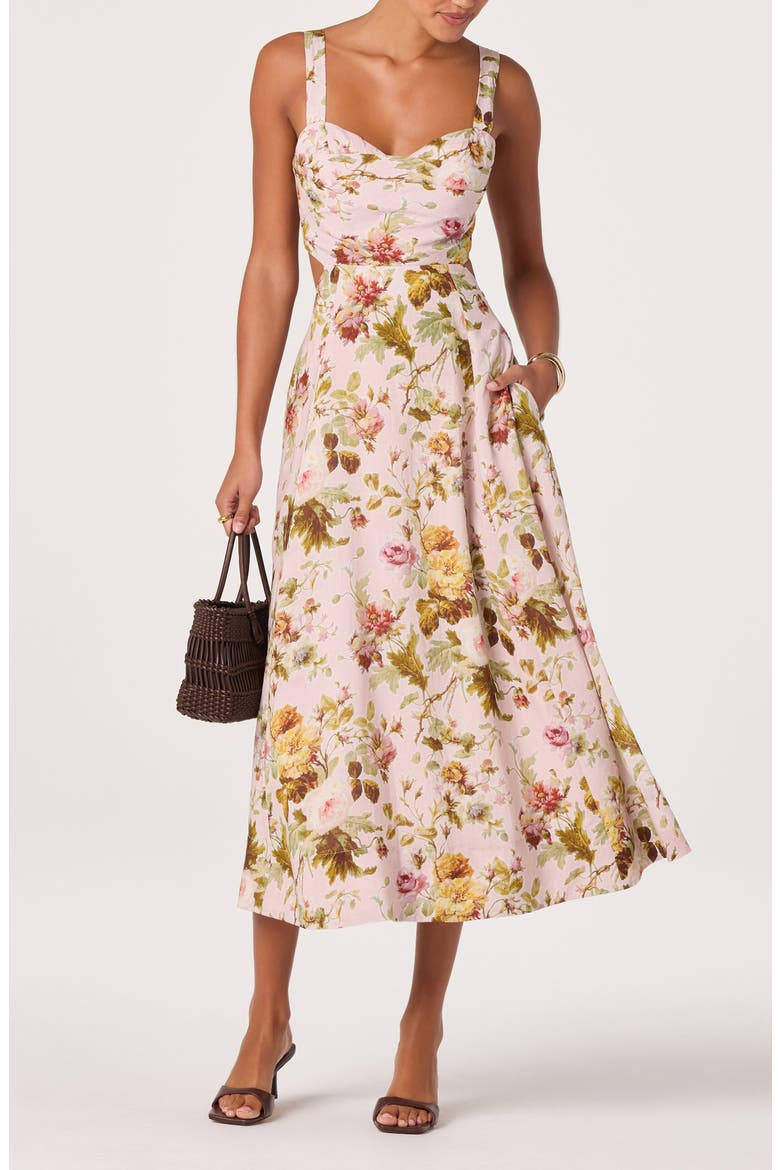 Ciana Floral Tie Strap Dress, Main, color, PINK GREEN BLOOM