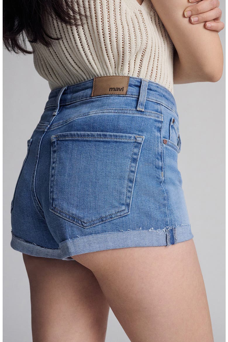 Vivia Cuffed Raw Hem Denim Shorts, Alternate, color, LT FLEX BLUE