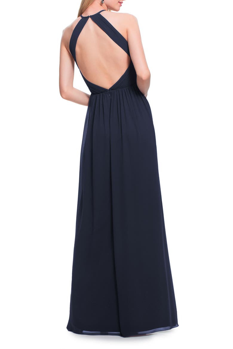 Halter Neck Chiffon A-Line Gown, Alternate, color, NAVY