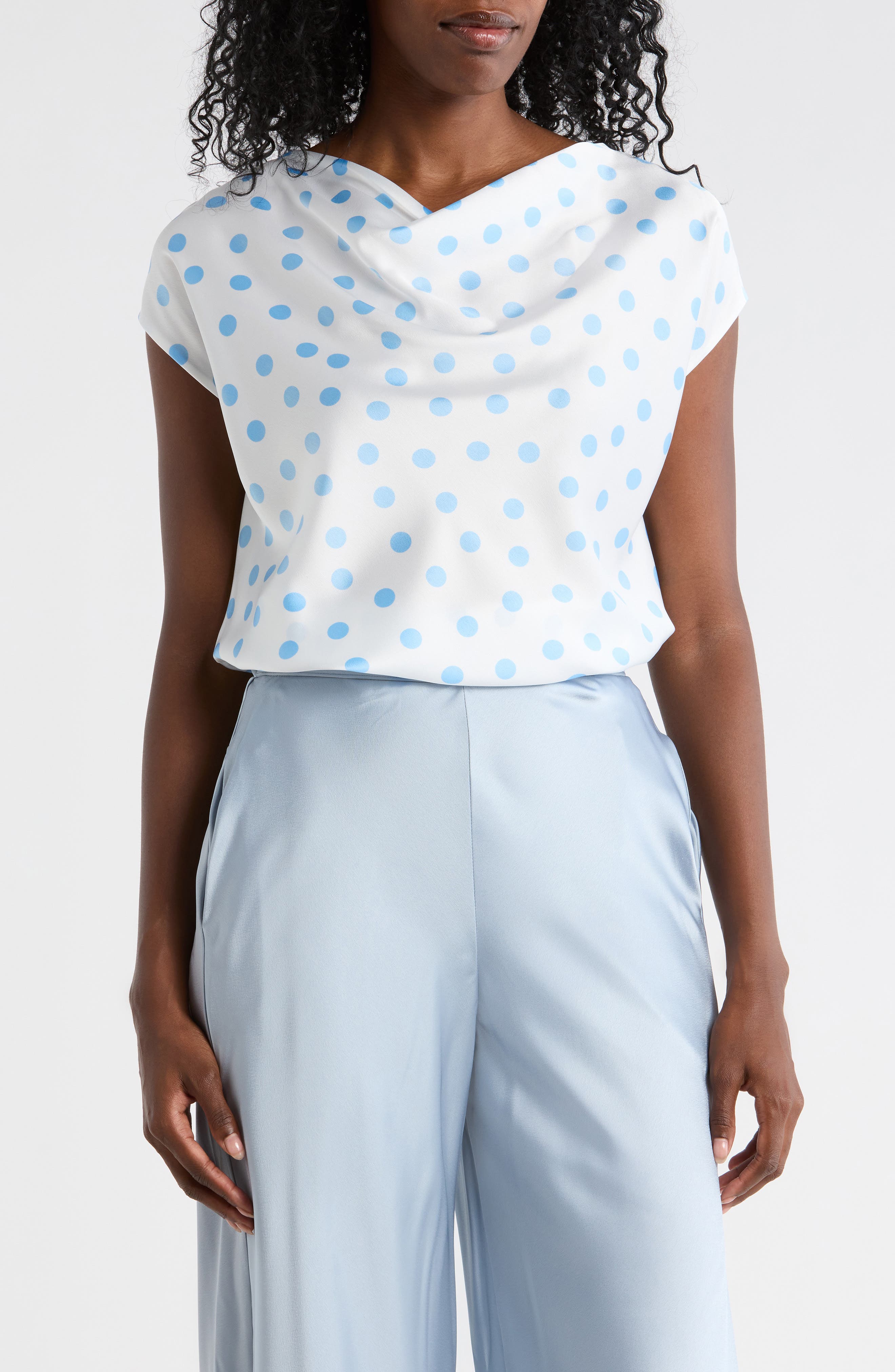Cowl Neck Cap Sleeve Satin Top - image 3