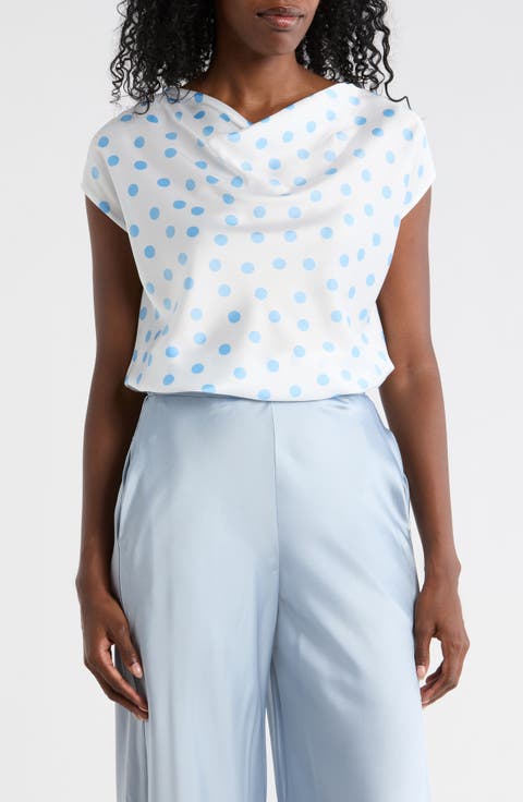 Cowl Neck Cap Sleeve Satin Top