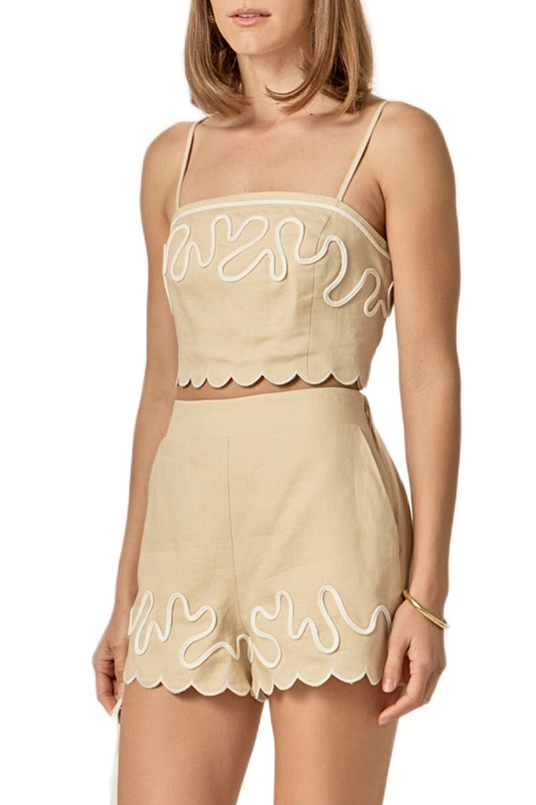 Wavy Embroidered Crop Camisole, Alternate, color, BEIGE/ OFF WHITE