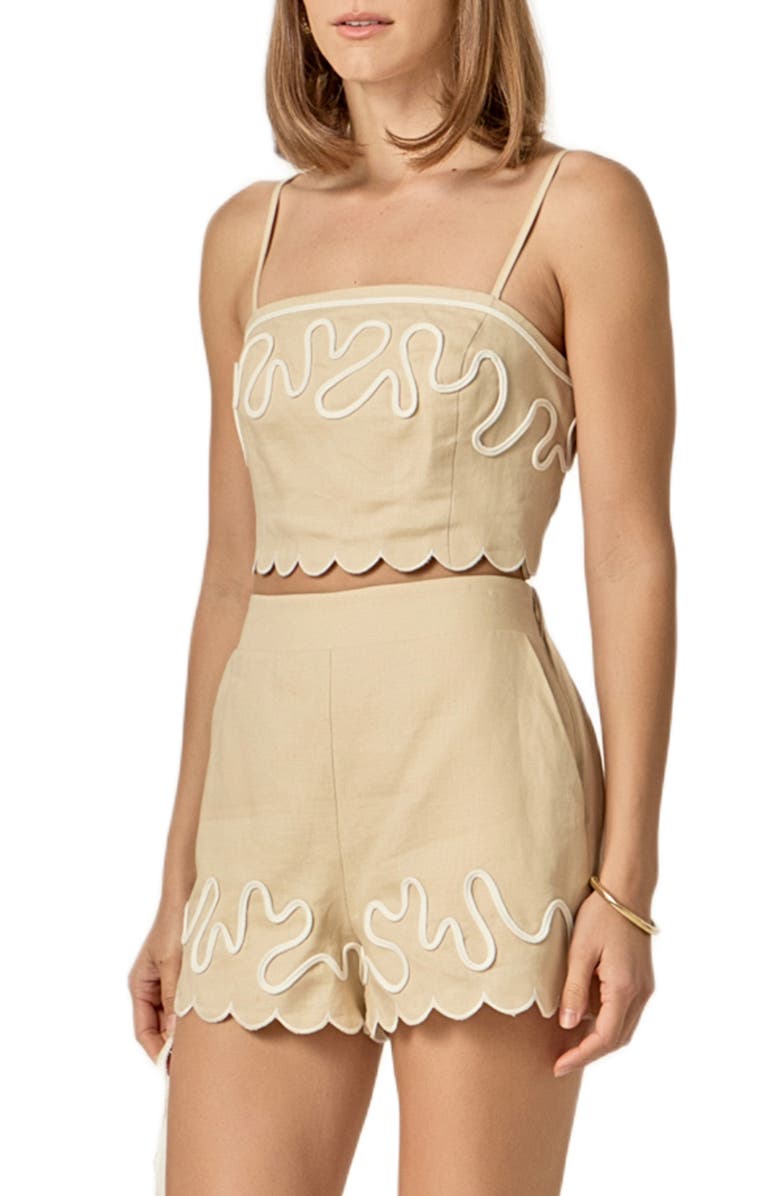 English Factory Wavy Embroidered Crop Camisole, Alternate, color, Beige/ Off White