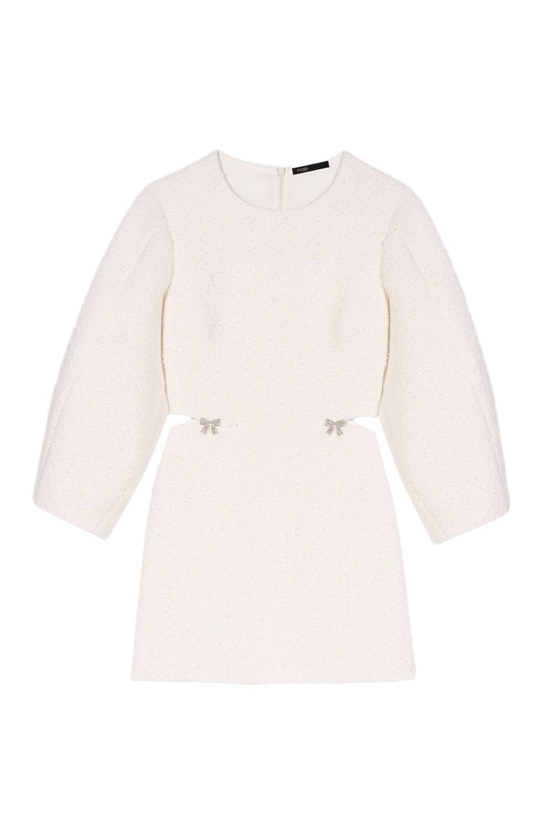 maje Short balloon-sleeve tweed dress, Alternate, color, Ecru
