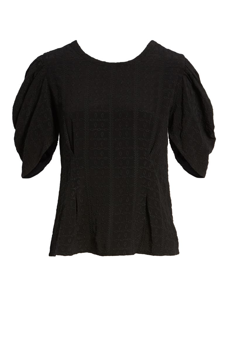 Embroidered Puff Sleeve Top, Alternate, color, BLACK