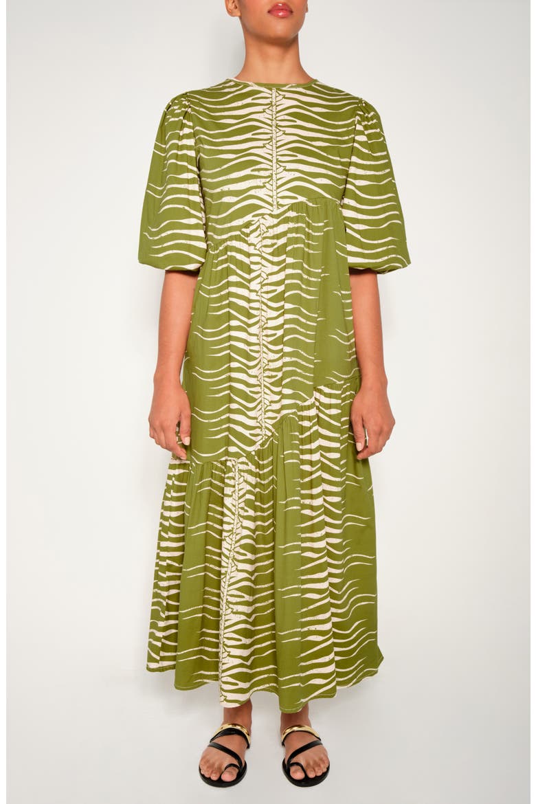 Armenia Asymmetric Ruffle Maxi Dress, Main, color, GREEN SNAKE