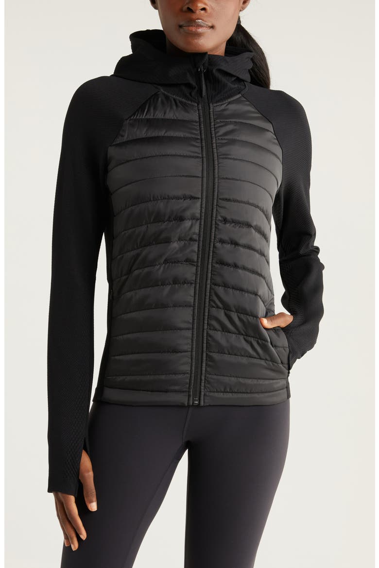 Seamless Mixed Media Puffer Jacket, Alternate, color, BLACK