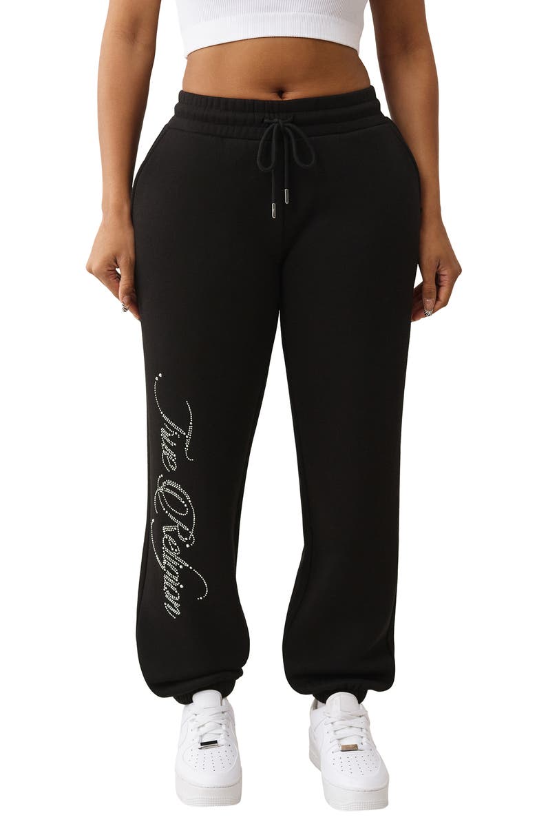 True Religion Crystal Boyfriend Joggers, Main, color, Jet Black
