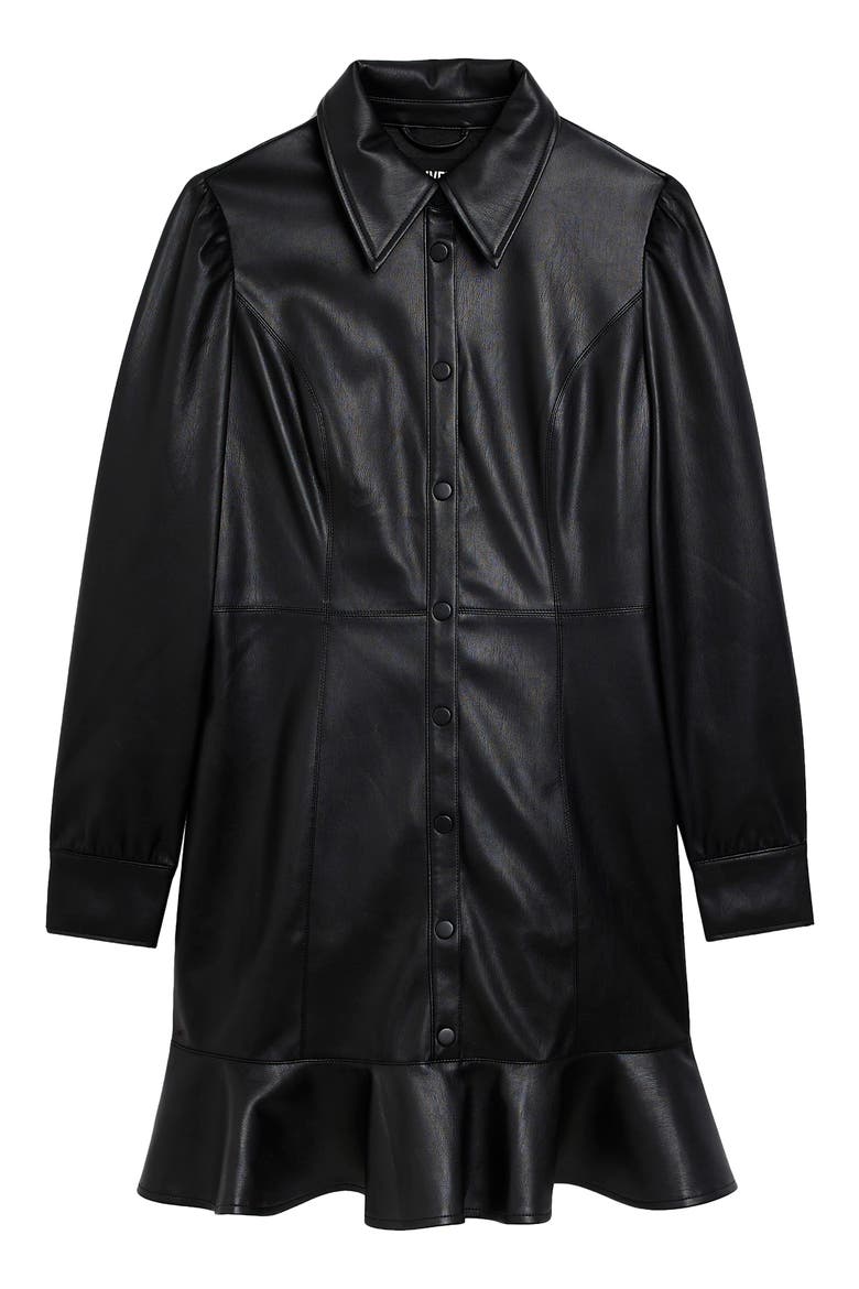 Long Sleeve Faux Leather Minidress, Alternate, color, BLACK