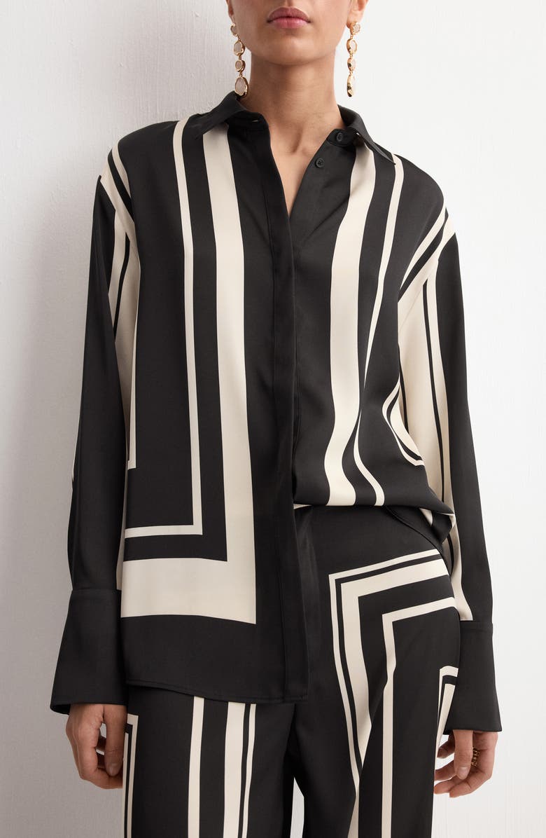 MANGO Stripe Satin Button-Up Shirt, Main, color, 