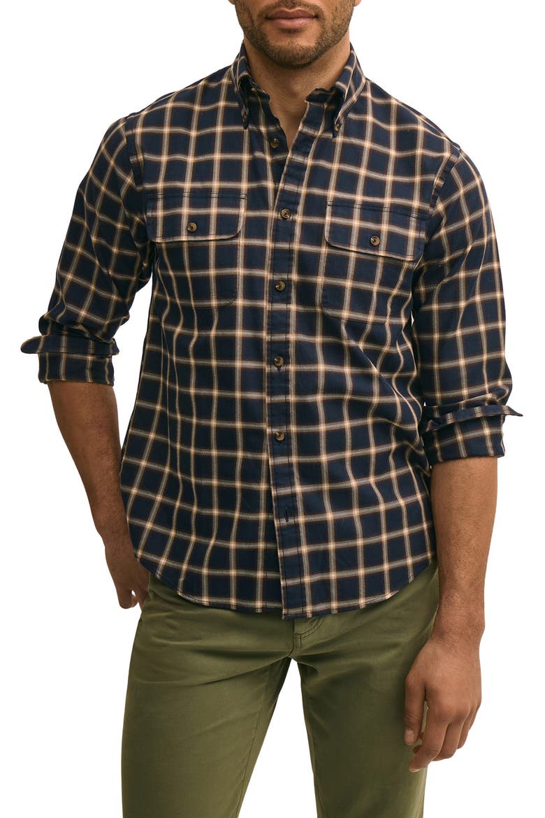 Friday Plaid Twill Button Down Shirt, Main, color, NAVYOMBRE