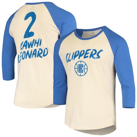 Men's Fanatics Branded Kawhi Leonard Cream/Royal LA Clippers Raglan 3/4 Sleeve T-Shirt