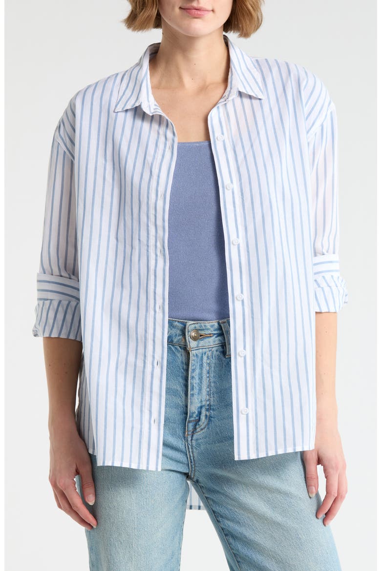 Stripe Button-Up Shirt, Main, color, WHITE- BLUE LARK STRIPE