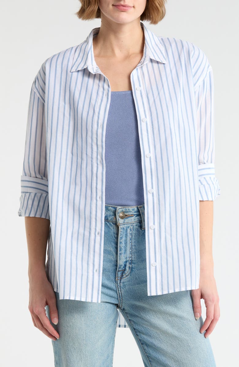 Melrose and Market Stripe Button-Up Shirt, Main, color, White- Blue Lark Stripe