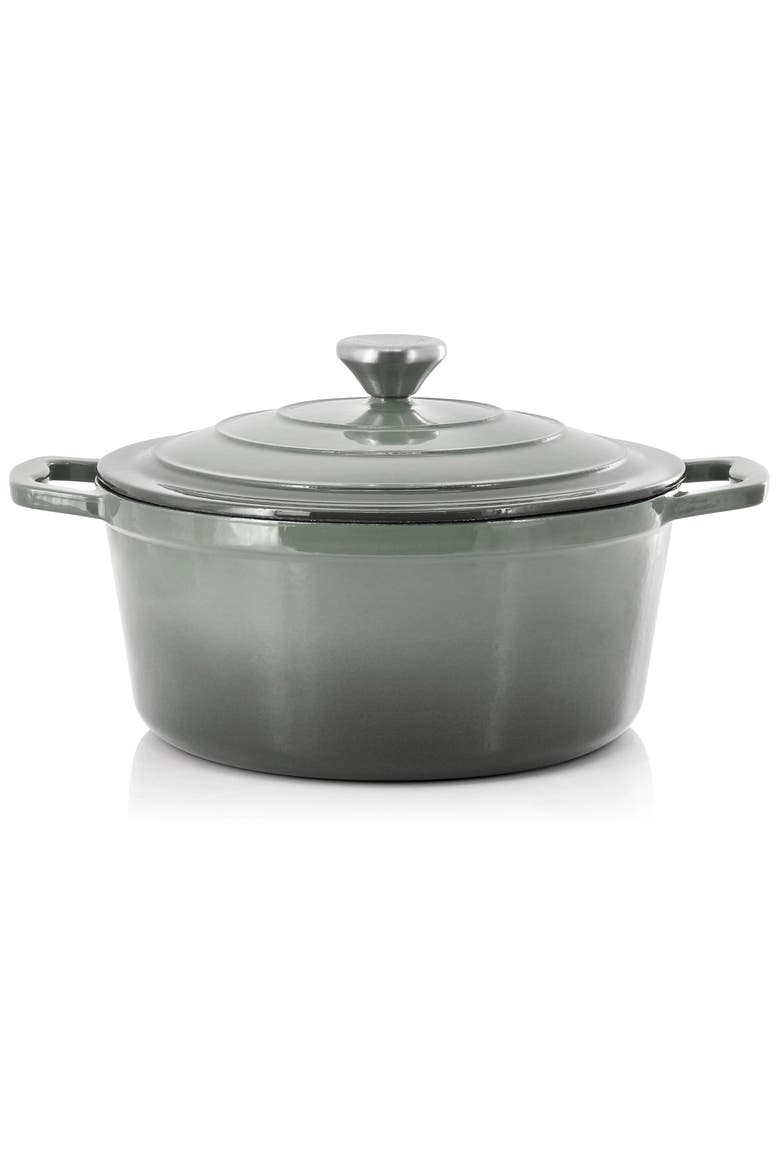 5 Quarts Round Enameled Cast Iron Casserole with Lid, Alternate, color, Gray