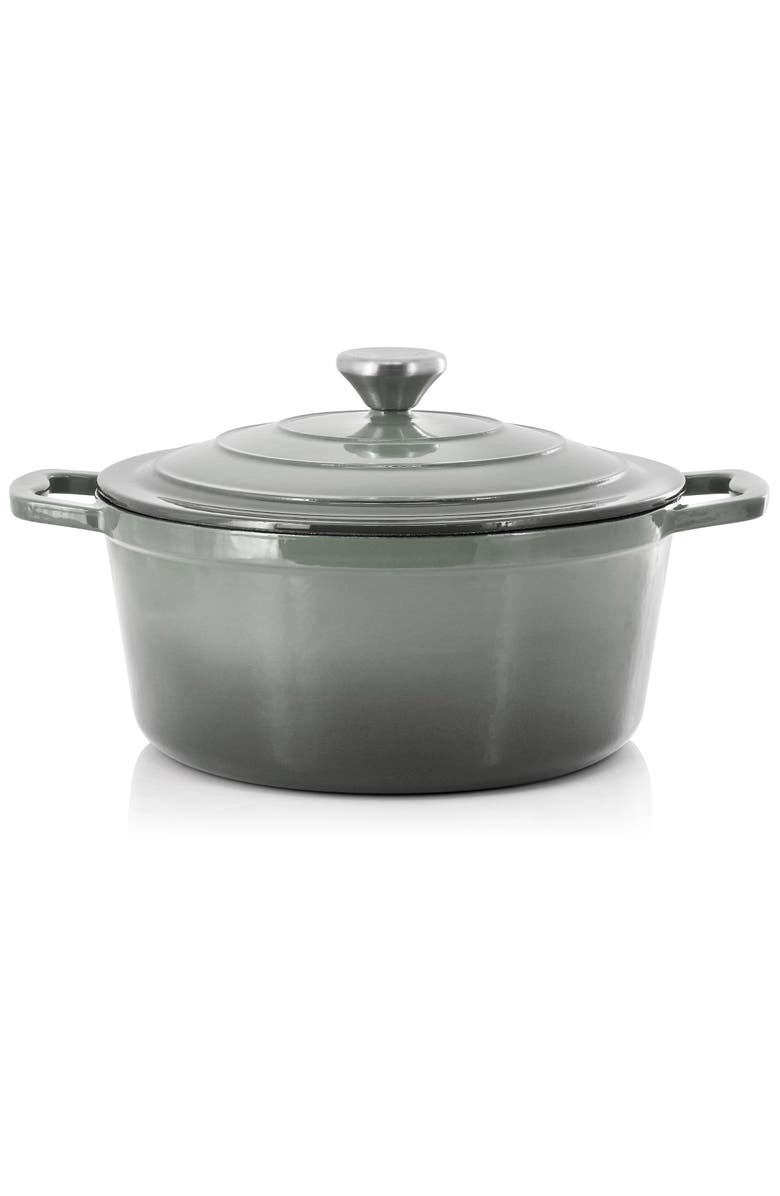 Megachef 5 Quarts Round Enameled Cast Iron Casserole with Lid, Alternate, color, Gray