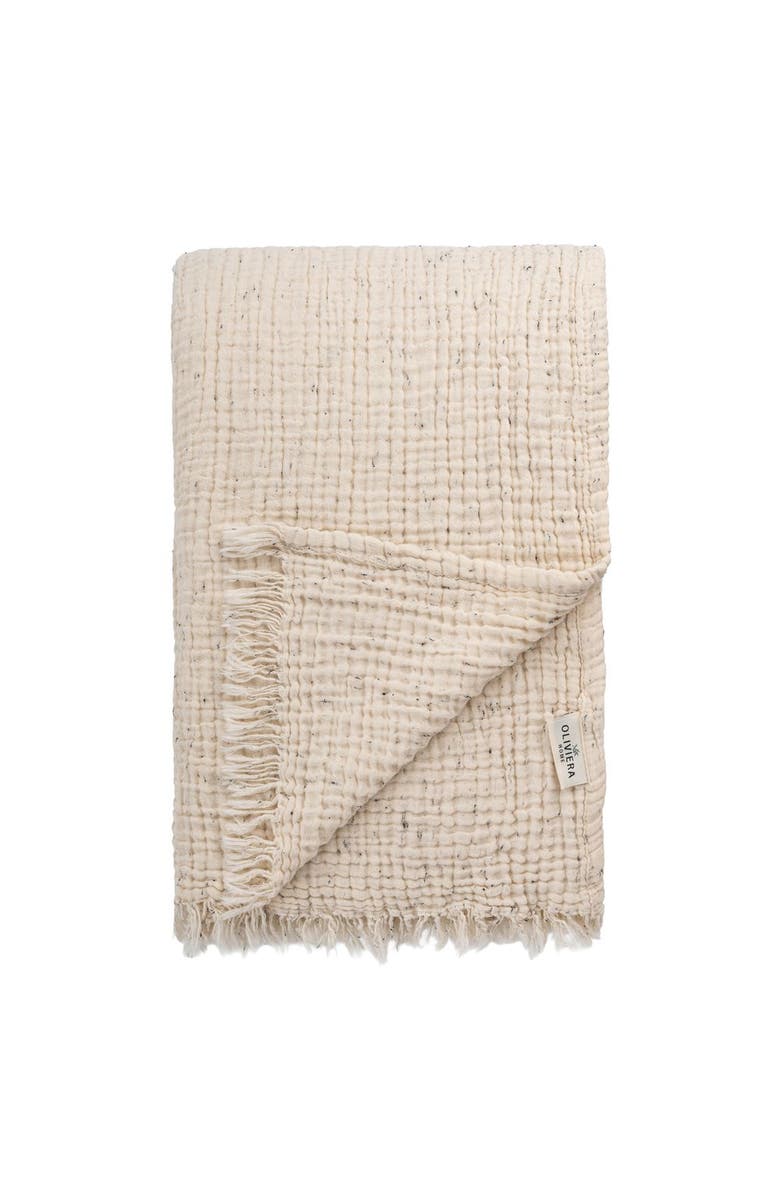 Oliviera Home Soho Supersoft 4-Layer Cotton Gauze Blanket, Main, color, Ecru Black Dots