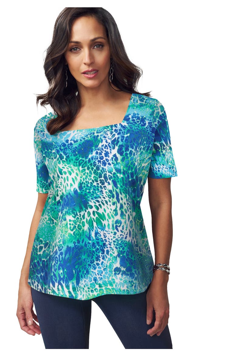 Stretch Cotton Square Neck Tee, Main, color, OCEAN PRINT