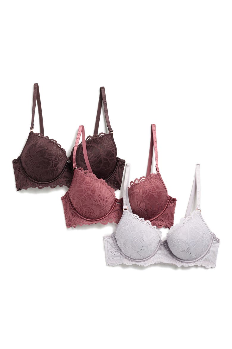 3-Pack Push-Up Bras, Main, color, MAUVE/ DAWN HAZE/ SAINTED WOOD
