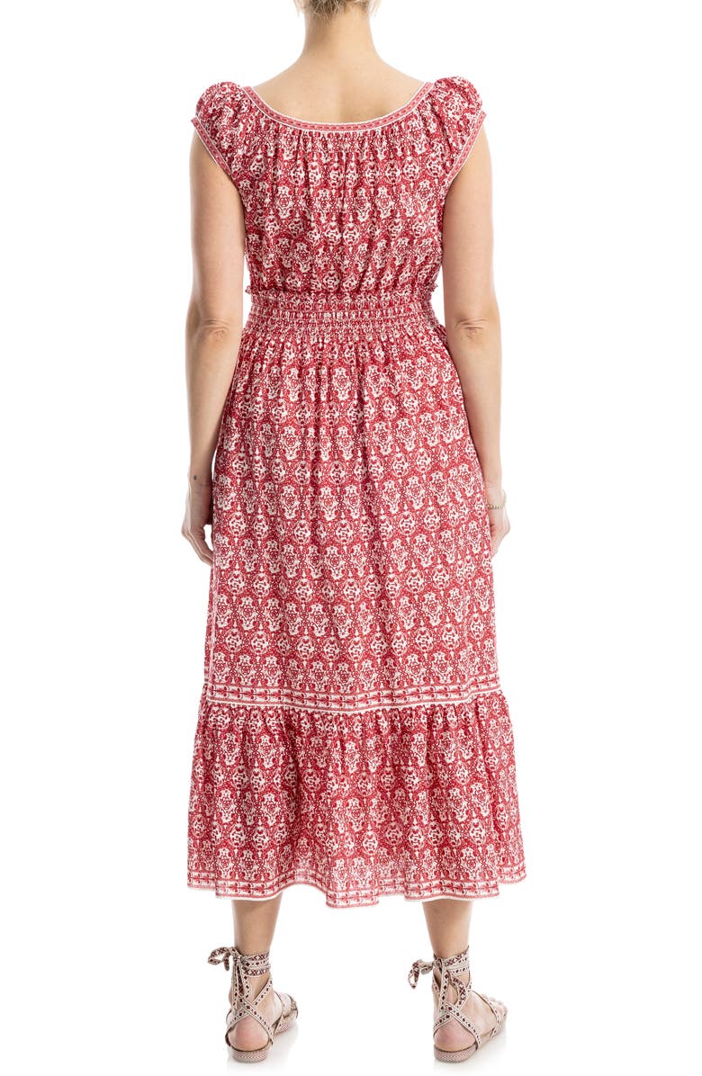 MAX STUDIO Floral Tiered Cotton Blend Midi Dress, Alternate, color, Red/ White