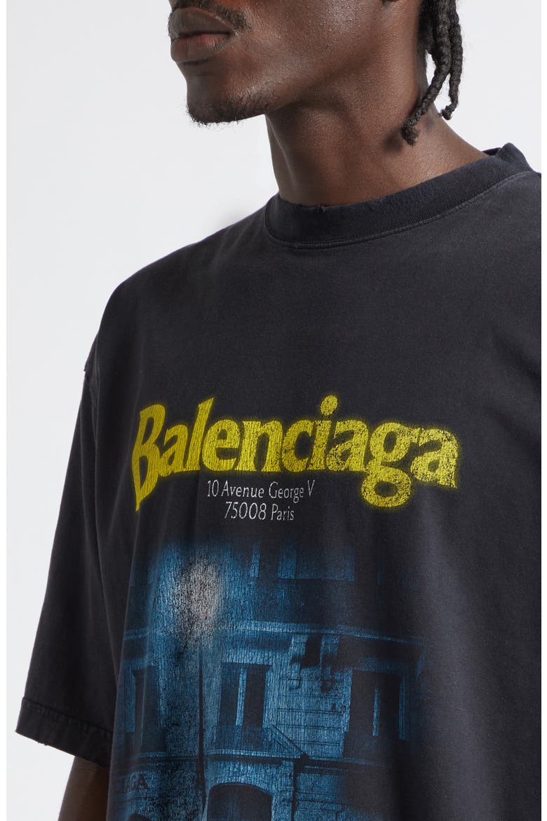 Medium Fit Distressed The Address Graphic T-Shirt, Alternate, color, FADED WASHED BLACK