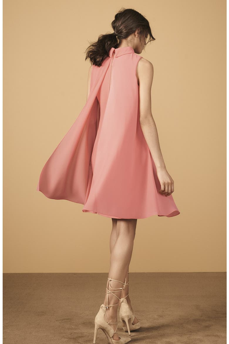 Mock Neck Chiffon Trapeze Dress, Alternate, color, GUAVA