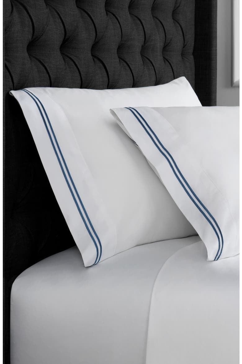 Embroidered Stripe 600 Thread Count Cotton Sateen Pillowcases - King, Alternate, color, NAVY