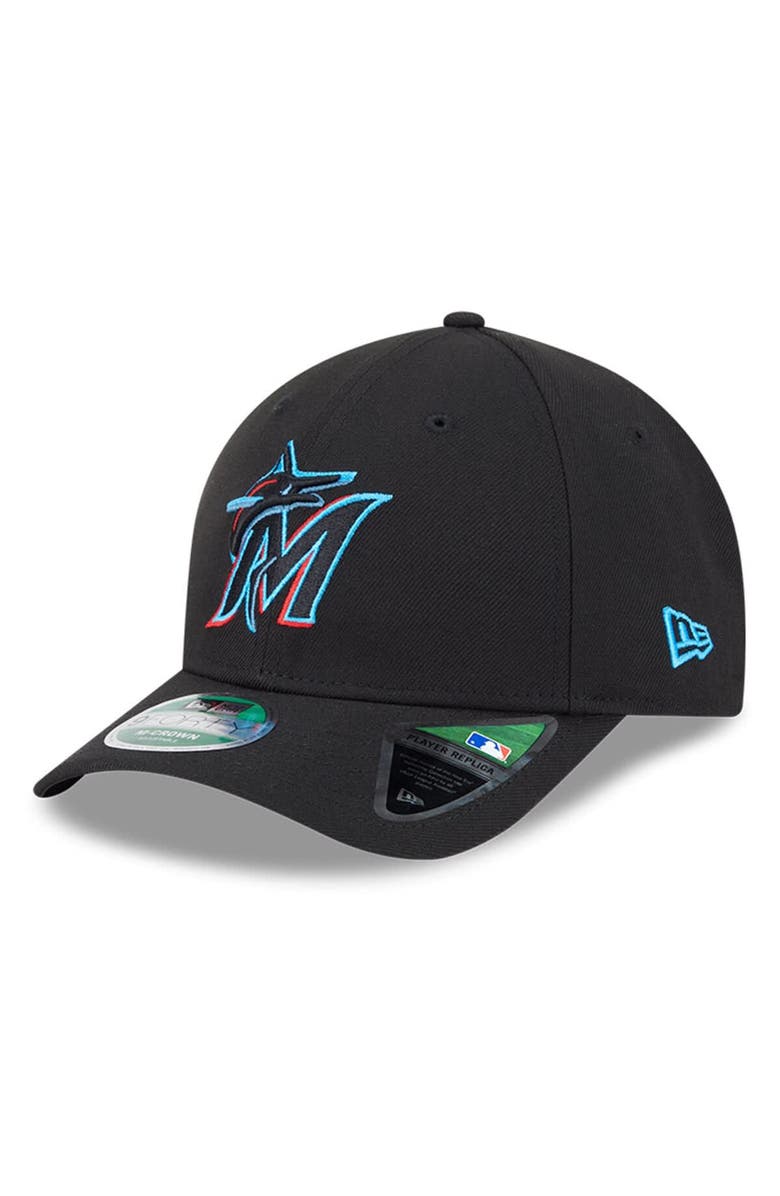 New Era Men's New Era  Black Miami Marlins Player Replica 9FORTY Adjustable Hat, Main, color, Black