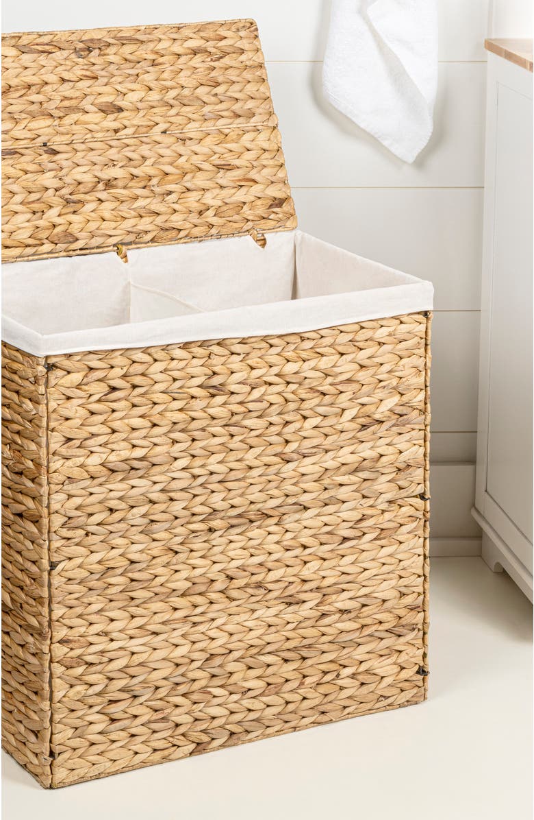 HAPPIMESS Sawyer Classic Farmhouse Handwoven Hyacinth 2-Section Collapsible Laundry Hamper with Washable Liner, Handles, and Lid, Alternate, color, Natural