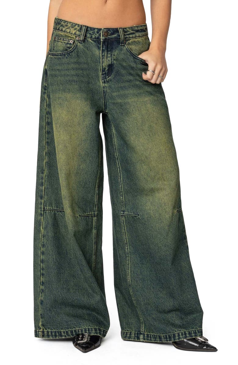 EDIKTED Shawn Tinted Low Rise Wide Leg Jeans, Main, color, Blue-Washed