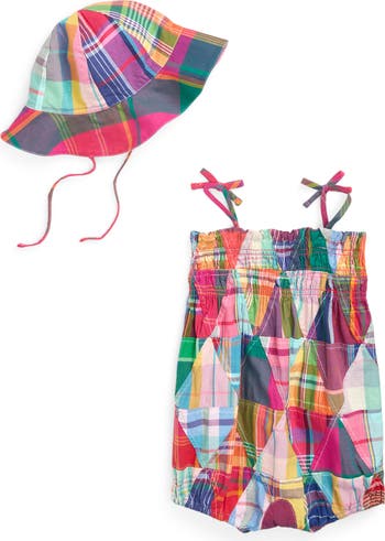 Patchwork Cotton Romper & Sun Hat