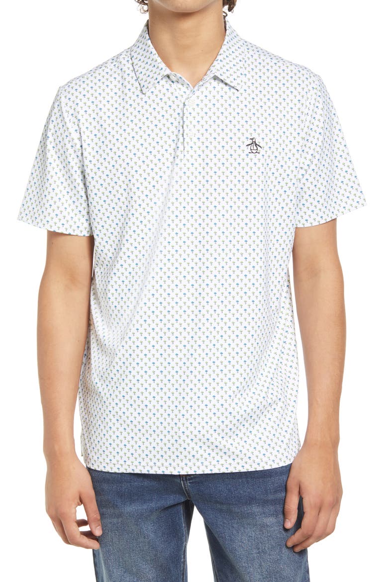 Mushroom Print Golf Polo, Main, color, BRIGHT WHITE