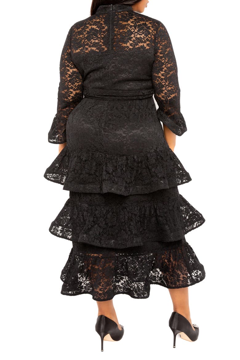 Tiered Lace Long Sleeve Maxi Dress, Alternate, color, BLACK